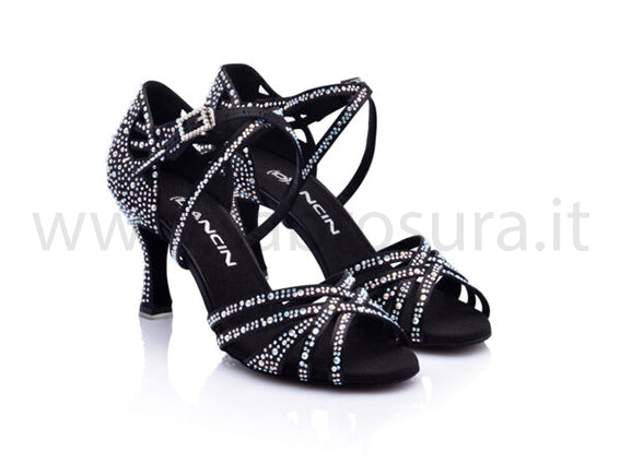 DL9084 raso nero con crystal strass boreali tacco 7,5 cm