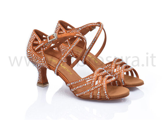 DL9155 raso flesh con crystal strass boreali tacco 5,5 cm
