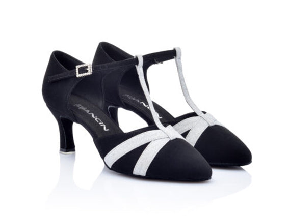 DL9421 nabuk nero e glitter argento tacco 6 cm
