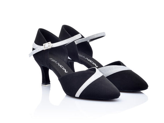 DL9422 nabuk nero e glitter argento tacco 6 cm