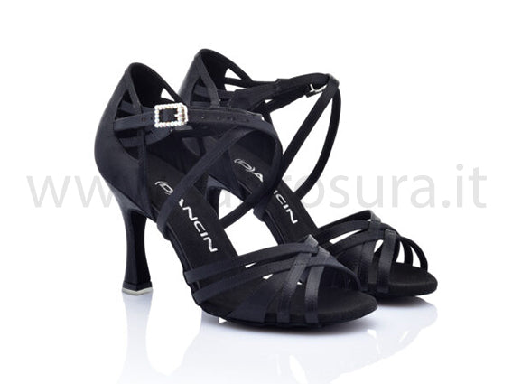 DL9575 raso nero tacco 8 cm