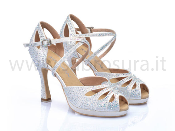 DLZ49 plateau raso bianco con crystal strass boreali tacco 10 cm