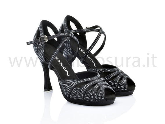 DLZ74 plateau raso nero con crystal strass neri tacco 10 cm