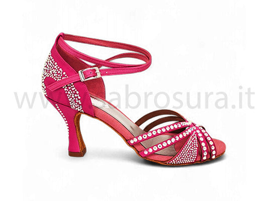 LL3 raso fucsia con crystal strass boreali tacco 8 cm