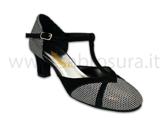 TDL3397 camoscio nero e stelline argento tacco 5 cm