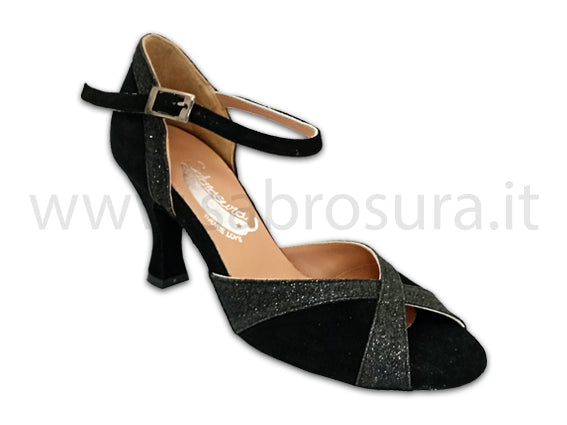 TL234 camoscio e glitter nero tacco 7 cm