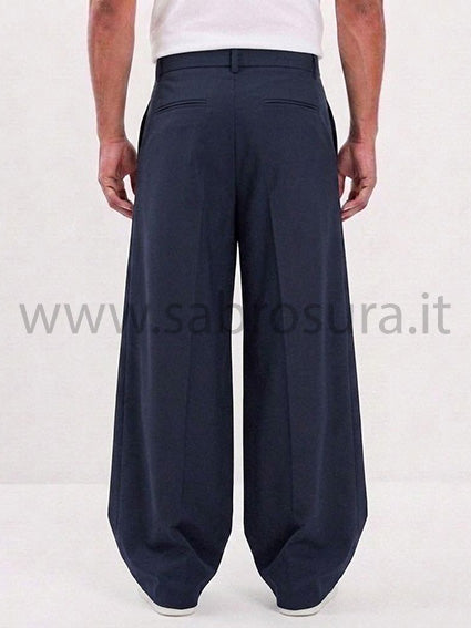Pantalone pinces sfondo piega blu wide leg