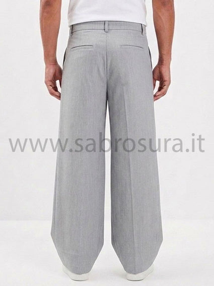 Pantalone pinces sfondo piega grigio wide leg