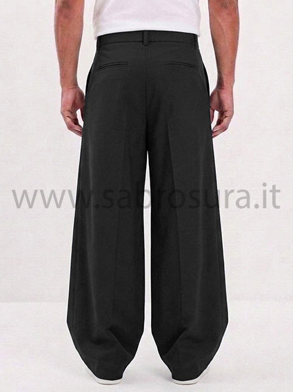 Pantalone pinces sfondo piega nero wide leg