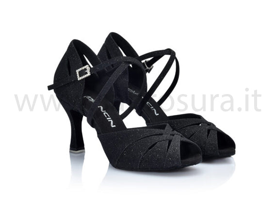 DL7090 glitter nero tacco 7,5 cm