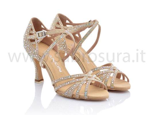 DL9063 glitter oro con crystal strass boreali tacco 7,5 cm