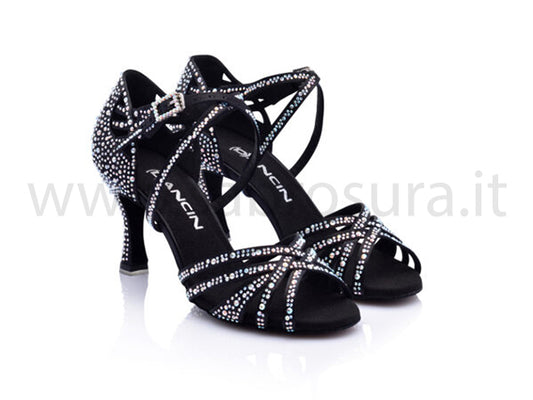 DL9084 raso nero con crystal strass boreali tacco 7,5 cm