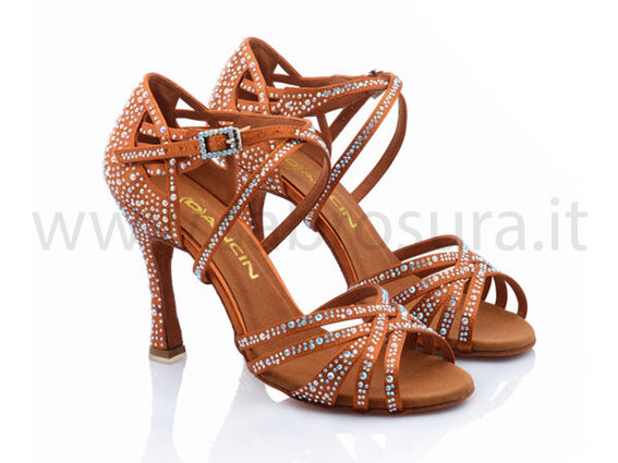 DL9172 raso flesh con crystal strass boreali tacco 10 cm