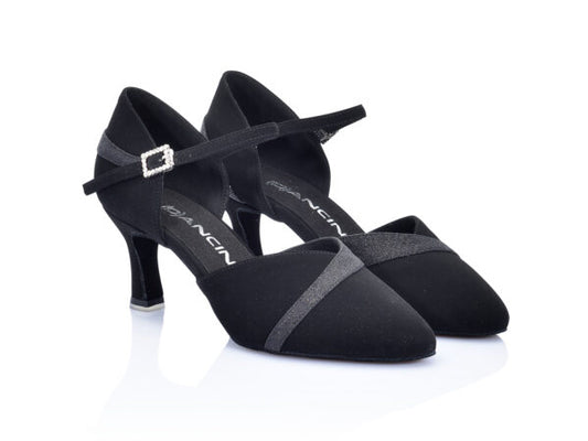DL9424 nabuk e glitter nero tacco 6 cm