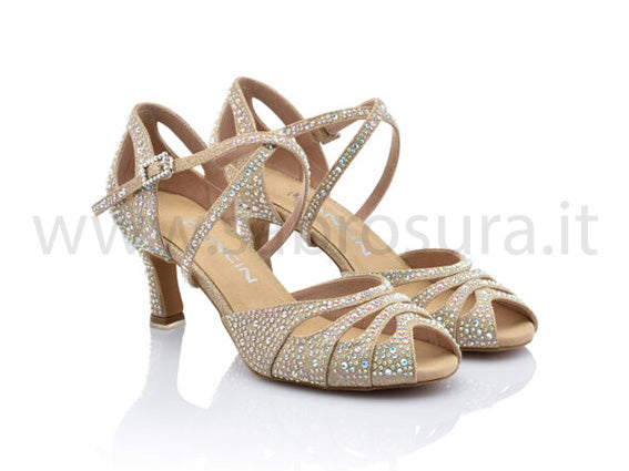 DL9701 glitter oro con crystal strass boreali tacco 6 cm