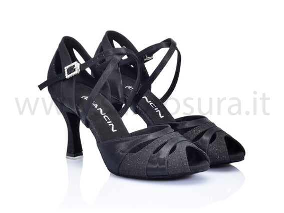 DL9716 glitter e raso nero tacco 7,5 cm