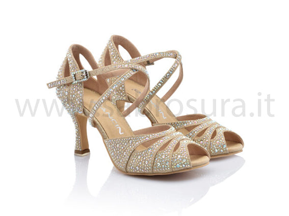 DL9742 glitter oro con crystal strass boreali tacco 7,5 cm
