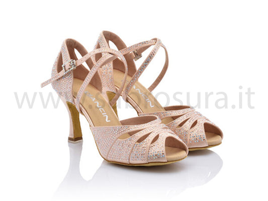 DL9748 raso cipria con mix di crystal strass tacco 7,5 cm