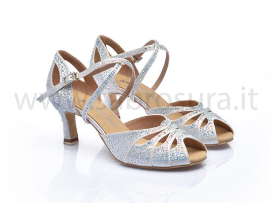 DL9793 raso bianco con crystal strass boreali tacco 6 cm