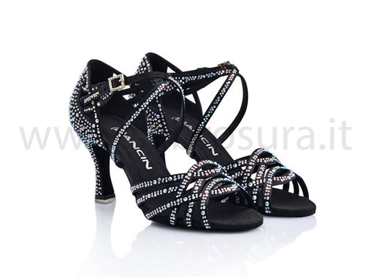 DL9951 raso nero con crystal strass boreali tacco 7,5 cm