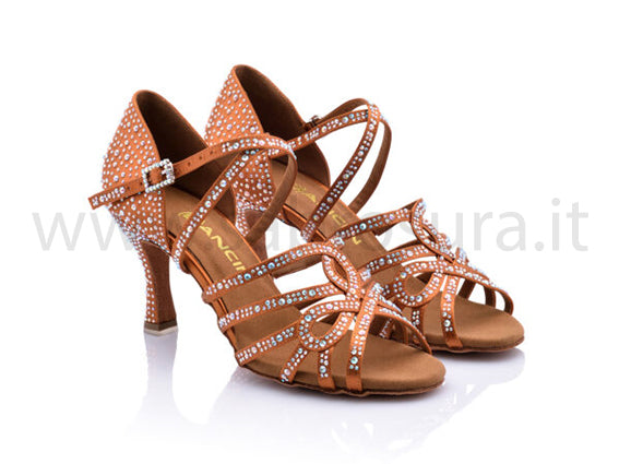 DL9975 raso flesh con crystal strass boreali tacco 7,5 cm