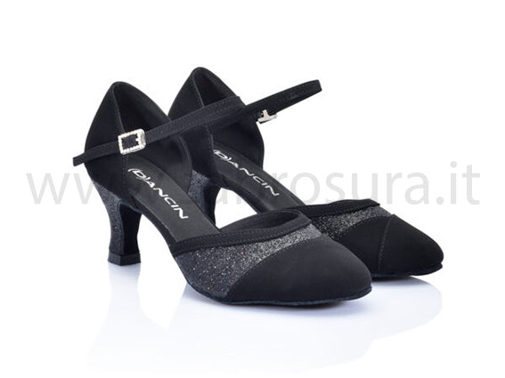 DL9992 nabuk e glitter nero tacco 5,5 cm