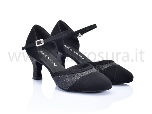 DL9992 nabuk e glitter nero tacco 5,5 cm