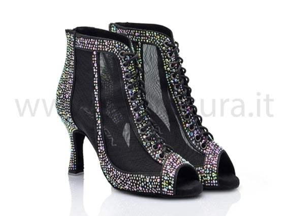 DLDB44 raso nero con crystal strass boreali tacco 8,5 cm