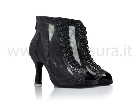 DLDB47 raso nero con retina e crystal strass tacco 8,5 cm