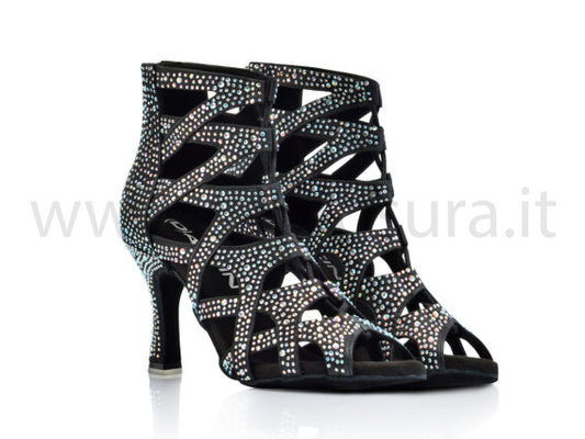 DLDB49 raso nero con crystal strass boreali tacco 8,5 cm