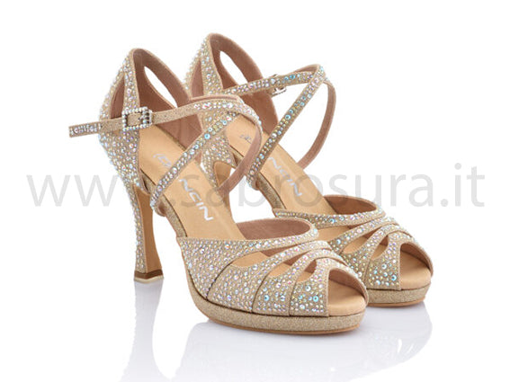 DLZ21 plateau glitter oro con crystal strass boreali tacco 10 cm