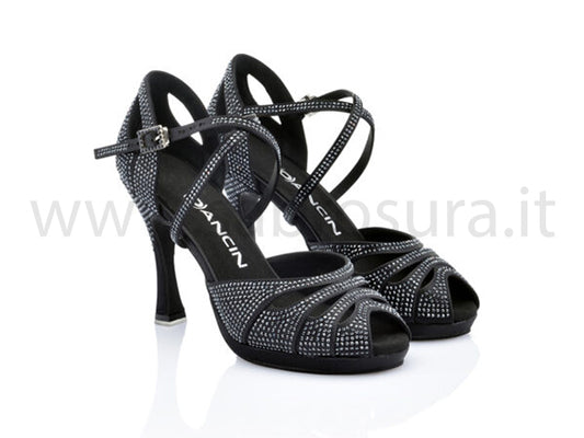 DLZ74 plateau raso nero con crystal strass neri tacco 10 cm