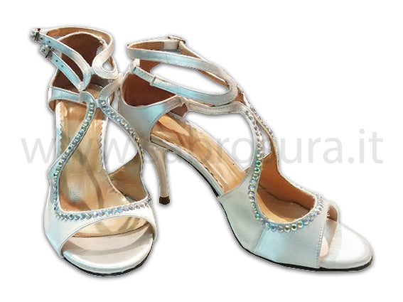 HLRoby040 raso bianco con Crystal Strass tacco 9 cm