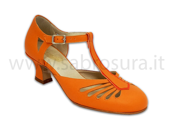 LL2214 pelle arancio e zucca tacco 5 cm