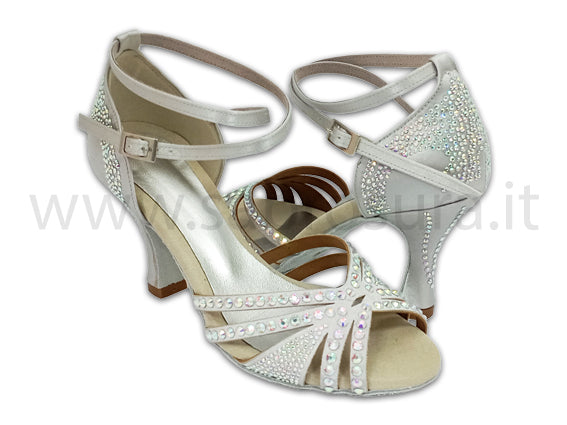 LL3 raso argento con crystal strass boreali tacco 8 cm