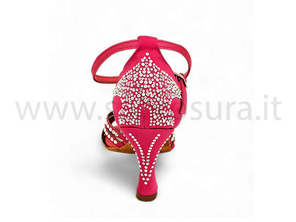 LL3 raso fucsia con crystal strass boreali tacco 8 cm
