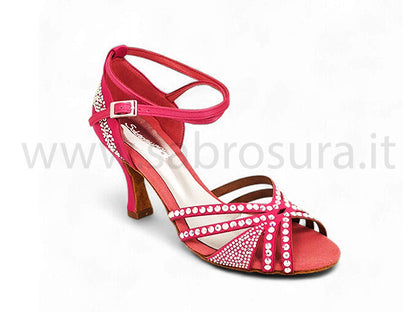 LL3 raso fucsia con crystal strass boreali tacco 8 cm