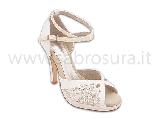 LL409 plateau pelle bianca e pizzo glitter tacco 11 cm