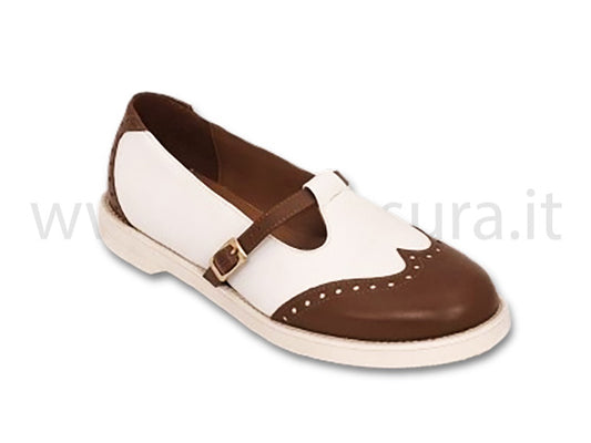 LLSW3T pelle bianca e marrone zeppa 1 cm