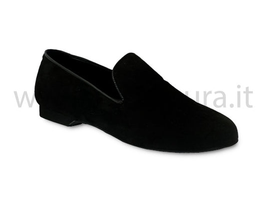 LM800 Mocassino camoscio nero profilo vernice nera tacco 1 cm