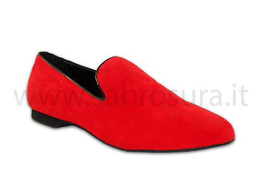 LM800 Mocassino camoscio rosso profilo vernice nera tacco 1 cm