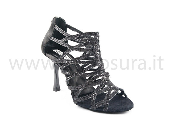 PDL803 glitter e raso nero tacco 8,5 cm