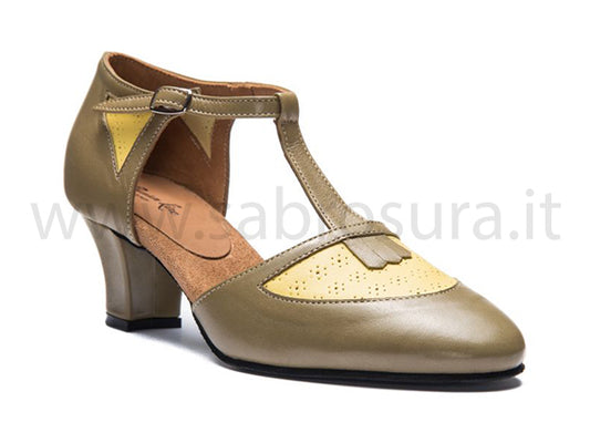 RL9230 pelle verde e senape tacco 5 cm
