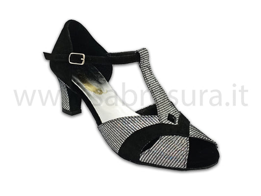 TDL3262 camoscio nero e stelline argento tacco 5 cm
