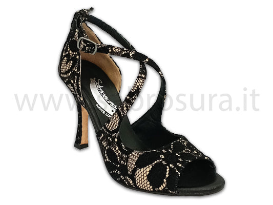 TL137 pizzo nero base nude tacco 9 cm