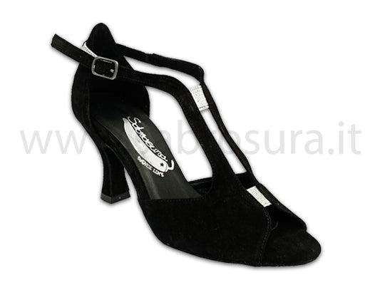 TL174 camoscio nero glitter argento tacco 7 cm