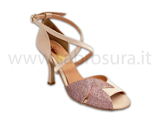 TL232 raso cipria glitter multi tacco 9 cm