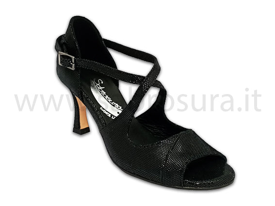 TL237 lamè nero tacco 7 cm