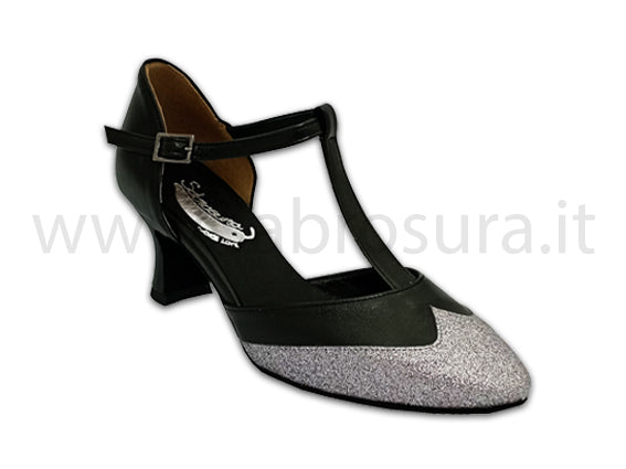 TL244 nappa nera e glitter CDF tacco 5 cm