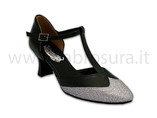 TL244 nappa nera e glitter CDF tacco 5 cm